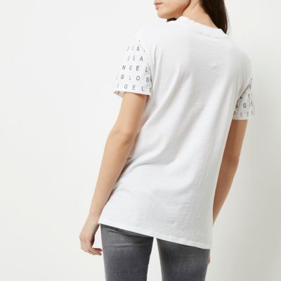 White LA print spliced boyfriend T-shirt